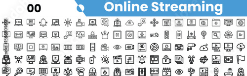 A collection of diverse online streaming icons, showcasing technology and media concepts in a sleek, modern design.