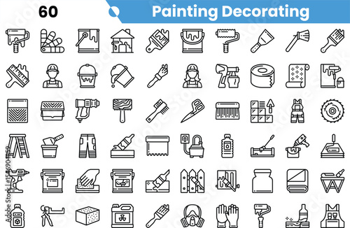 A collection of various painting and decorating tools, featuring brushes, rollers, and safety equipment. Ideal for DIY enthusiasts and professionals.