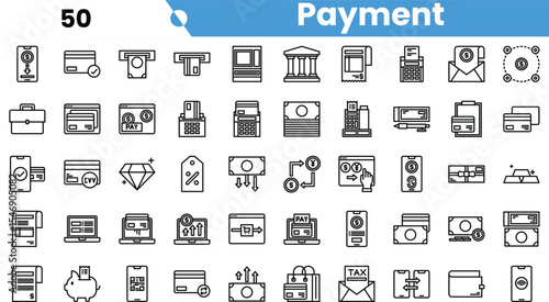 Illustration of various payment methods and financial transactions represented through icons.