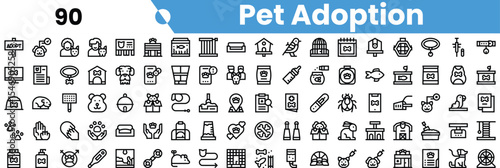 A diverse collection of pet adoption icons representing various aspects of animal care and adoption services.