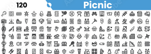 A collection of icons representing various picnic-related items and activities, ideal for planning fun outdoor gatherings.