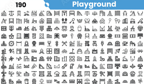 A diverse collection of playground icons featuring various equipment and activities.