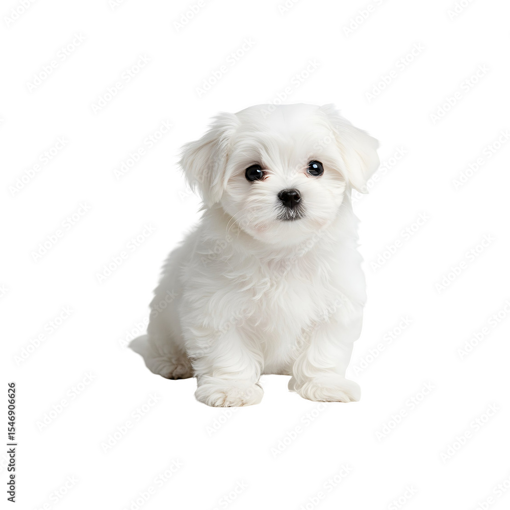 Obraz premium White Maltese Puppy Sitting – Cute Toy Dog Breed Isolated Studio Image