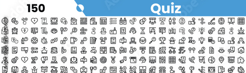 A collection of black and white icons themed around quizzes, education, and assessment. Ideal for educational materials.