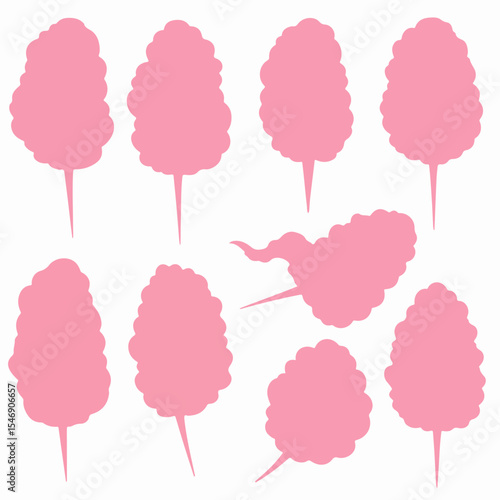 Pink cotton candy silhouettes isolated on white