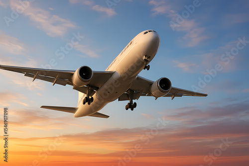 Majestic Airplane Soaring Through Sunset Skies A Breathtaking Aerial View