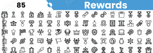 A collection of black and white icons representing various rewards, trophies, and achievements suitable for different themes.