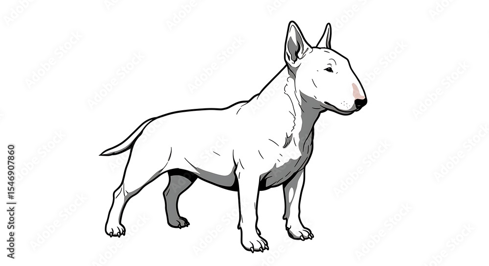 Fototapeta premium Standing White Dog Illustration on Plain Background
