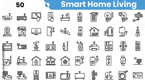 A collection of smart home icons, showcasing various devices for modern living. Innovative and convenient technology for everyday use.
