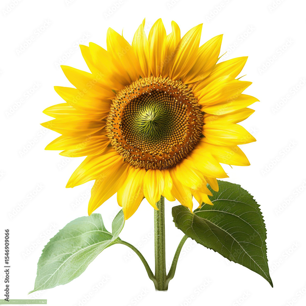 Fototapeta premium Vibrant sunflower in full bloom, showcasing its bright yellow petals against a clean background