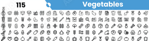 A diverse collection of vegetable illustrations, showcasing various types and shapes in a minimalistic black-and-white design.