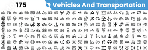 A diverse collection of black and white icons representing various vehicles and modes of transportation.
