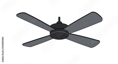 Ceiling Fan with Four Blades Illustration on White Background