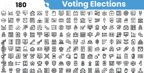 A diverse collection of voting and election-themed icons in a monochrome design, ideal for illustrating civic engagement.
