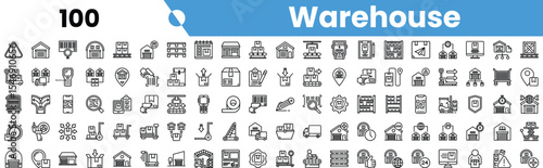A comprehensive set of warehouse icons representing various storage and logistics elements.