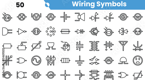 A collection of electrical wiring symbols, featuring a variety of designs used in circuit diagrams and schematics.