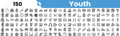 A vibrant collection of youth-themed icons displaying various activities and interests.