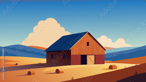 Serene Rustic Barn in Picturesque Farmland Landscape A Peaceful Countryside Scene