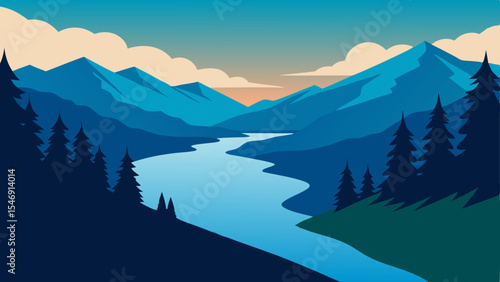 Serene Mountain River Landscape A Breathtaking View of Nature's Majesty