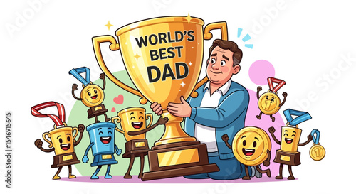 Father's day happy father's day best dad trophy award celebration cartoon illustration vector design graphic element vector