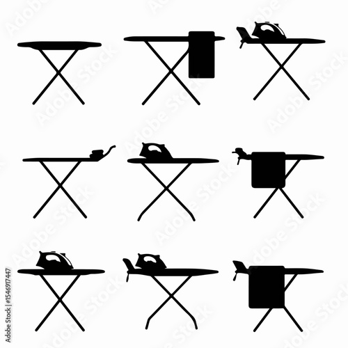 Ironing board with iron laundry cloth icons