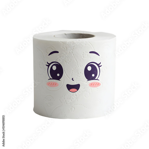Cute cartoon toilet paper roll with happy face isolated on white