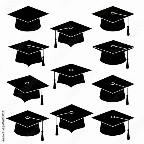 Graduation caps set, education achievement, academic celebration