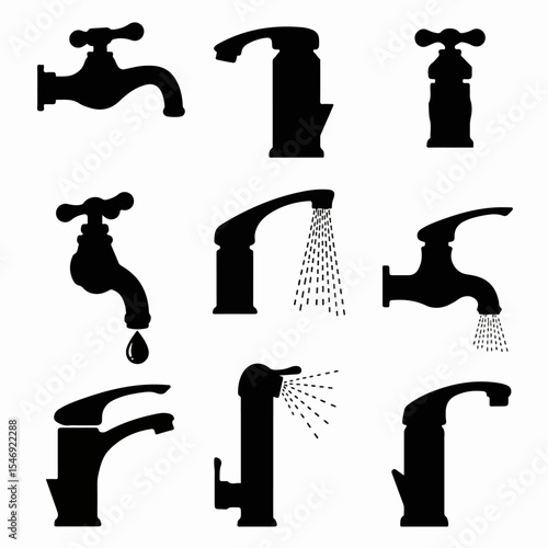 Faucet set black silhouette plumbing fixture collection