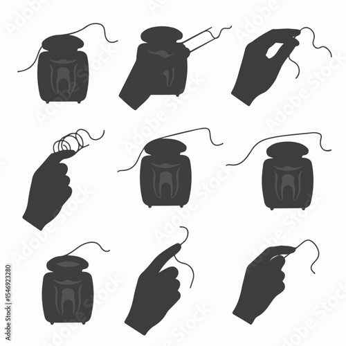 Dental floss and hands hygiene teeth