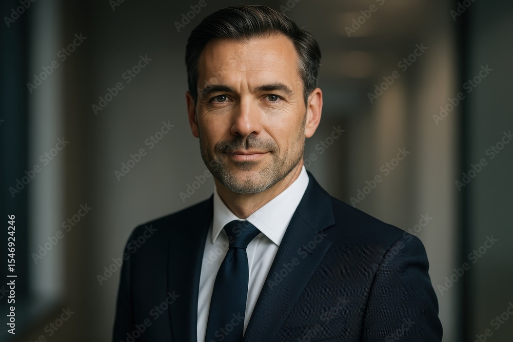 Confident business leader radiating success and professional determination Confident business leader radiating success and professional determination
