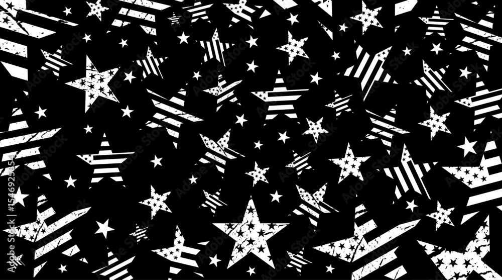 Fototapeta premium Vintage style us flag star shape pattern, american flag wallpaper vector graphic. Abstract black and white usa flag background to use for 4th july independence day holiday, memorial day projects.