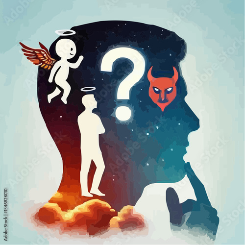 
little devil and little angel competing to convince a person 87