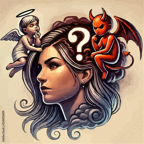 
little devil and little angel competing to convince a person 86
