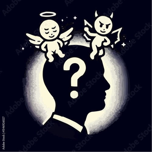 
little devil and little angel competing to convince a person 83