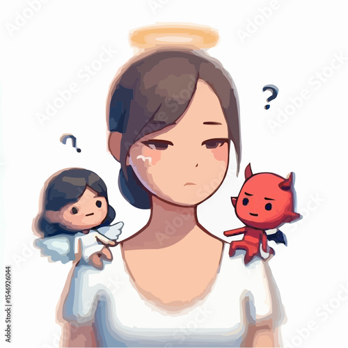 
little devil and little angel competing to convince a person 80