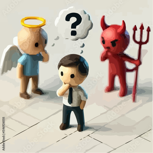 
little devil and little angel competing to convince a person 78