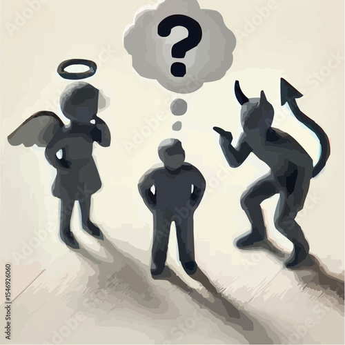 
little devil and little angel competing to convince a person 77