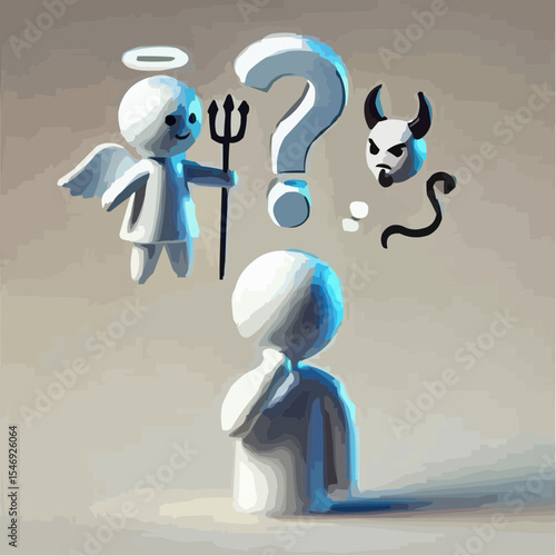 
little devil and little angel competing to convince a person 76