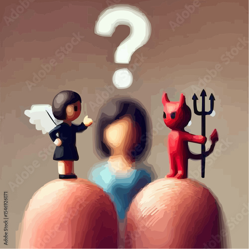 
little devil and little angel competing to convince a person 75