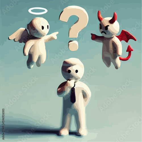 
little devil and little angel competing to convince a person 73