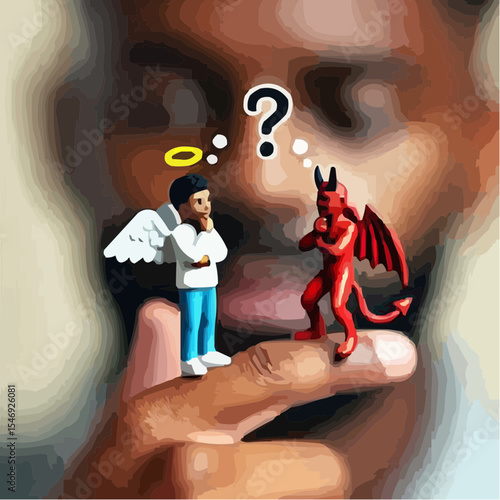
little devil and little angel competing to convince a person 72