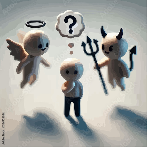 
little devil and little angel competing to convince a person 71