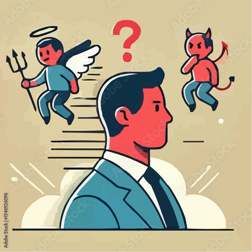 
little devil and little angel competing to convince a person 67