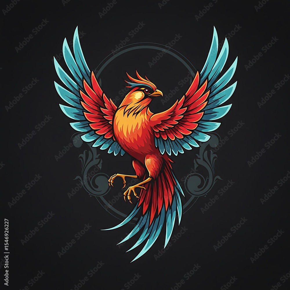 Obraz premium Radiant phoenix ascending against dark backdrop