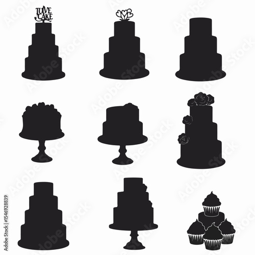 Cakes silhouette set for wedding or party