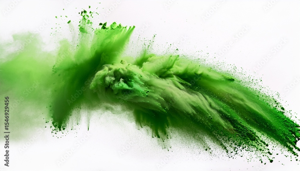 Fototapeta premium abstract powder splatted background freeze motion of green powder exploding throwing green abstract emerald dust explosion on white background