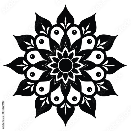 Elegant Black and White Mandala Design Intricate Floral Pattern