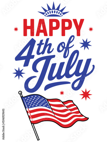 4th of July Vector Design with Statue of Liberty, Fireworks, and American Flag Elements – Independence Day Illustration