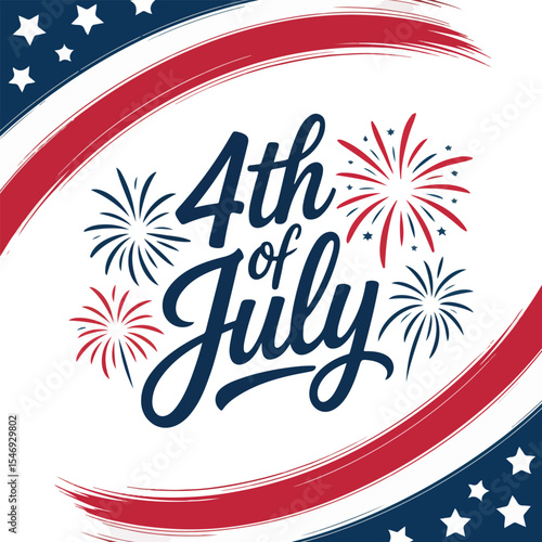 4th of July Vector Design with Statue of Liberty, Fireworks, and American Flag Elements – Independence Day Illustration