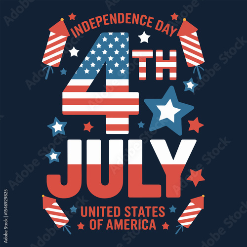 4th of July Vector Design with Statue of Liberty, Fireworks, and American Flag Elements – Independence Day Illustration